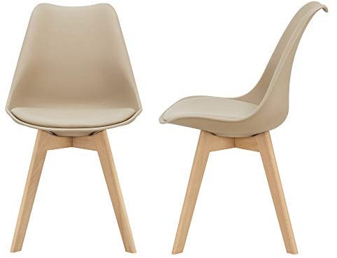 [en.casa] Esszimmerstühle Fläten 2er Set Stuhl Küchenstühle Kunstleder Essstühle gepolstert Esszimmerstuhl Holzbeine Küchenstuhl Polsterstuhl Beige