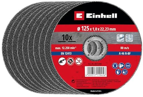 Original Einhell Trennscheiben-Set dünn 125 x 1,0 mm (Winkelschleifer-Zubehör, 10-tlg., Ø 125 x 1,0 x 22,23 mm, max. 12250 min-1, extra dünn für wenig Materialverlust)