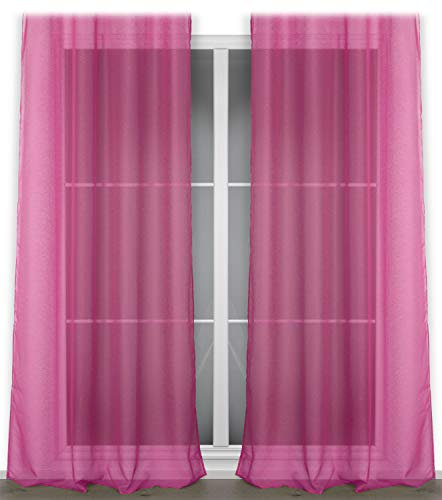 BEAUTEX Vorhang mit Ösen oder Kräuselband, transparente Gardine Dolly, Farbe und Größe wählbar (Ösenschal - Breite 140 cm - Höhe 240 cm - 2 Stück - Fuchsia)