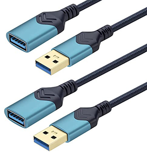 USB 3.0 Extension Cable, 1.5M High Speed Extension Cord - USB Male to Female, 2Pack 5FT for Playstation/Xbox/Flash Drive/Card Reader/Hard Drive/Keyboard/Printer/Scanner (Blue)