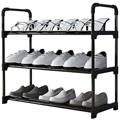 Schuhregale 3 Ebenen, Schuhregal Metall Schwarz, schuhregal schmal, füR Bis Zu 9 Paar Schuhe, Anti-Rost-Beschichtung, füR Flur, Wohnzimmer, Schlafzimmer, 60 X 28 X 54 cm LV60FH03