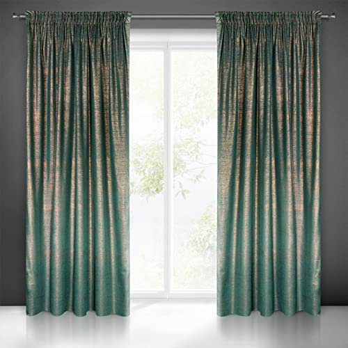 Eurofirany Dekorative Vorhänge Glamour Ambi Blickdicht Elegant Stillvoller Glanz Samt Ösenschal Tunnelzug Kräuselband Velvet (Dunkeltürkis + Kupfer, 140 x 270 cm Kräuselband)