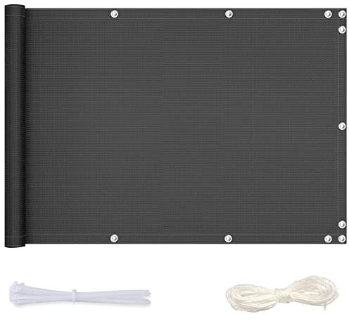 Redfire Telo Frangivento 140x600cm,Impermeabile Schermi Divisori e Protettivi per Balconi Asciugatura Veloce Telo Privacy Balcone con Occhielli Corde e Fascetta,Oxford per Terrazza,Grigio Scuro