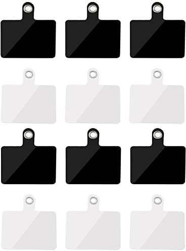 12 Pcs Cell Phone Lanyard Tether Tab with Metal Ring, Universal Replacement Attachment Cellphone Tether PVC Patches Sticker Pad for Wrist Phone Smartphone Neck Safety Strap, 2 Colors