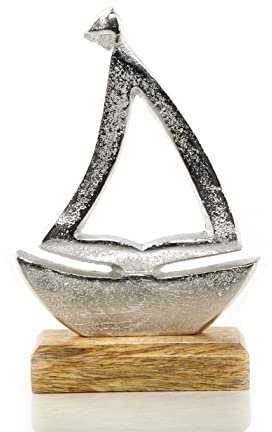 Logbuch-Verlag Segelboot Figur Silber Deko maritim Metall & Holz - Geschenk Schiff Boot zum Hinstellen 19 cm Symbol Hochzeit