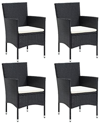 Hommdiy 4X Garten Essstuhl Gartensessel Gartenstuhl Stuhl Sessel Stühle Gartenmöbel Balkonstuhl Terrassenstuhl Gartenstühle Poly Rattan Schwarz