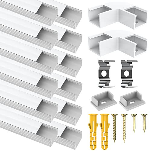 12 Pack Led Aluminum Profile for Philips Hue Led Strip Lights etc,1m/3.3ft U-Shape Led Aluminum Channel, Led Diffuser with Milky White Cover Indoor, End Caps and Metal Mounting Clips (12Meter)