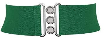 FASHIONGEN - Damen Breiter elastische gürtel, GLORIA - Grün (Silberschnalle), Medium / 38 bis 41