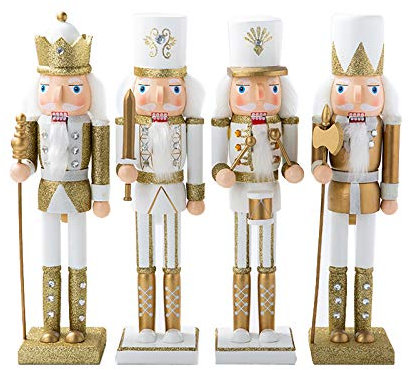 Nutcracker Christmas Decoration Wood Soldier 30cm/11.8in King Drum Ornament Glitter Traditional Royal Jacket Figures Crown Table Top Festival Party Outdoor Xmas Gifts Home Decor (Golden)