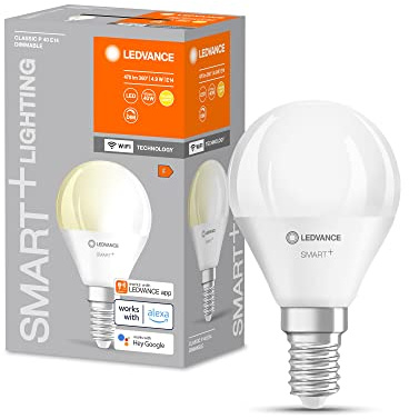 LEDVANCE Smarte LED-Lampe mit WiFi Technologie, Sockel E14, Dimmbar, Warmweiß (2700 K), ersetzt Glühlampen mit 40 W, SMART+ WiFi Mini Bulb Dimmable, 4er-Pack