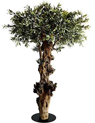 Oliven Kunstbaum Korfu mit dickem Echtholzstamm 220cm mit Früchten und Bodenplatte