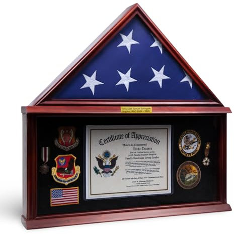DECOMIL - Großer militärischer Schattenbox-Rahmen, Gedenk-Beerdigungs-Flagge, Vitrine für 12,7 x 22,9 cm, Massivholz mit individuellem Namensschild (Armee) (einfarbig)