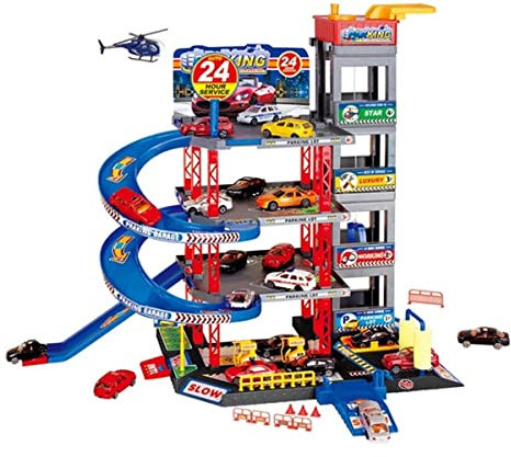Ariko XXL Parking Garage - Kit de jeu de garage - 4 voitures - hélicoptère - ascenseur - lave-auto - plate-forme hélicoptère - accessoires