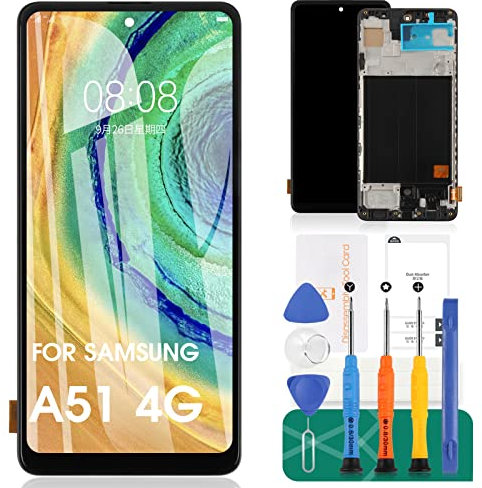 Ecran OLED pour Samsung Galaxy A51 4G Ecran LCD de Remplacement pour Samsung A51 Display A515 Touch Digitizer Assembly Repair Kits with Frame(Support Figerprint Function,Normal Display Area)