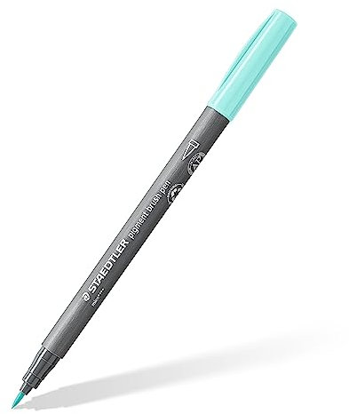STAEDTLER brush pen pigment Arts, mint, pigmentierte Premium-Zeichentusche, Pinselspitze für variable Linienbreite, wasserfest, schnelltrocknend, 10 mint brush pens im Kartonetui, 371-505