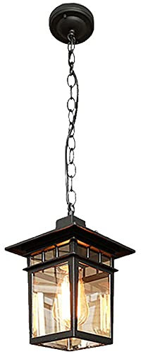 LGDEERCO Outdoor Pendelleuchte Vintage Hängelaterne Wasserdicht Kronleuchter mit Glas Lampenschirm für Veranda Terrasse Eingangsbereich Küche Foyer 1-Licht