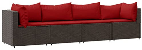 vidaXL Garten Lounge Set 4-TLG., Gartenmöbel Set mit Kissen, Sitzgruppe für Garten Terrasse, Modular Sofa Garnitur Loungemöbel, Braun Poly Rattan