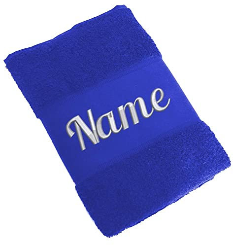 Elefantasie Handtuch Badetuch Badehandtuch aus 100% Baumwolle mit Namen personalisiert Bestickt Blau 50x100cm