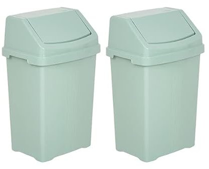 [Set of 2] - High Grade Plastic Swing Flip Top Waste Rubbish Kitchen Bin Dustbin - Silver Sage (25L Swing Bin)