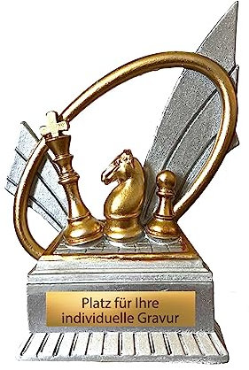 eberin · Schach Pokale · Schachspieler Trophäe · Schachfigur König · Pferd ·Bauer · Resinfigur Silber mit Gold · Schachsport Pokal personalisierbar