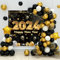 Neujahr 2024 Dekoration Ballon, 100 Luftballons Girlande Schwarz Gold,Schwarz Gold Neujahr Dekoration, Neujahr Luftballons mit Happy New Year Banner für 2024 Silvester Deko, 2024 Neues Jahr Partydeko