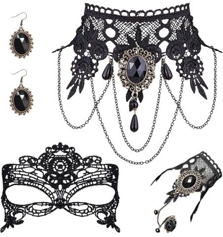 LETTERASHQP 4PCS Gothic Schmuck Gothic Halskette Gothic Accessoires Gothic Schmuck Set Choker Halsband Halskette Set Gothic Ohrringe Gothic Schmuckset Damen für Halloween Kostüm Zubehör