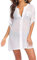 Colisha Women's Beach Cover Up Shirt Bikini Beachwear Bathing Suit Beach Dress Button Down Bathing Suit Coverups Blouse Roll Sleeved White XXL
