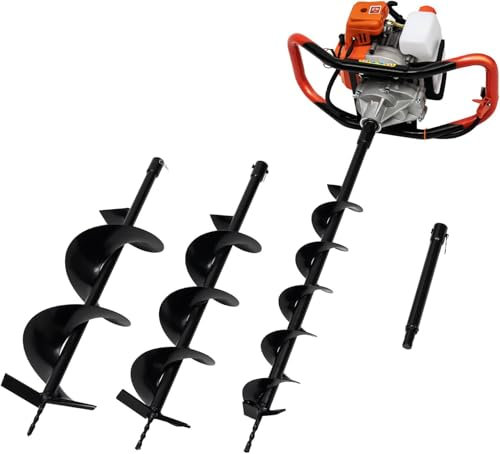 Dustuper Juego de brocas de gasolina de 52 cc, 2 tiempos, 2,4 CV, para jardín, incluye 3 brocas y 3 extensiones