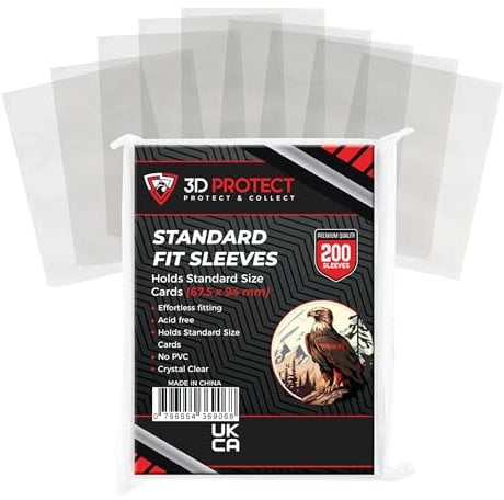 3D-Protect Standard Card Sleeves 200Pcs Set – Ultra-Thick, Compatible with Various Trading and Sports Cards – No Acid, No PVC, Transparent Design