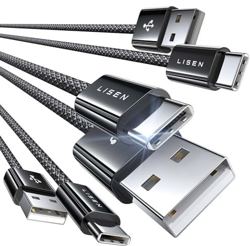 LISEN USB C Fast Charger Cable Pack - 3 x 2M USB C Charger Cables, 3.2A Fast Charging Compatible with Samsung Galaxy, Google Pixel, iPhone