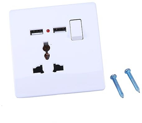 OSALADI 2a Enchufe Pared Usb Doble Con Interruptor off Cargador Compatible Con Móviles y Tabletas Panel Blanco Resistente y Seguro