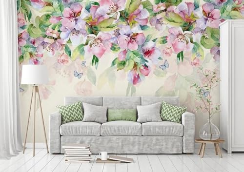 Fototapete 3D Tapete Handbemalte Blumen Und Grüne Blätter Tapeten Vliestapete Wandbilder XXL Wanddeko Wandtapete -335746 350x250cm