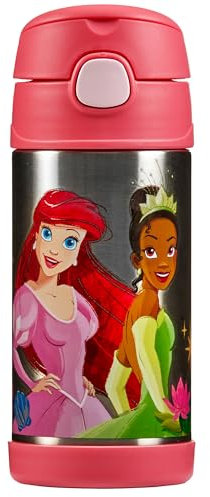 Thermos kids FUNTAINER STRAW BOTTLE DISNEY Bouteille isotherme pour enfant en acier inoxydable avec paille 0,35 l Motif princesses Passe au froid 12 h au lave-vaisselle Étanche sans pétillage