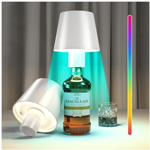 BrightArk 3W Lampade Per Bottiglie Di Vino,Dimmerabile Lampada Per Bottiglia Di Vino a Led,Ricaricabile Paralume Per Bottiglia,Con Batteria Da 5200mAh Per La Casa,Ristorante,Bar,Caffè