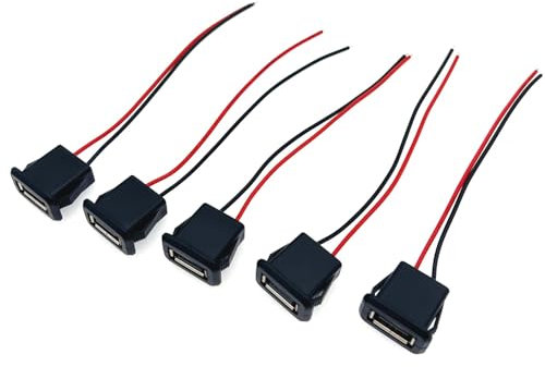 JZK Set di 5 connettori USB femmina a 2 fili con fibbia con scanalatura a scatto - 3 A, configurazione a 2 pin