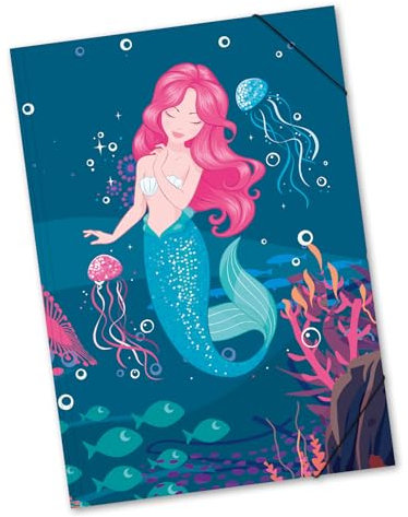 itenga große Zeichenmappe mit Motiv DIN A2 - Gummizugmappe Sammelmappe - für Kinder Jugendliche Schüler Mädchen Jungen Erwachsene (Meerjungfrau - A2)