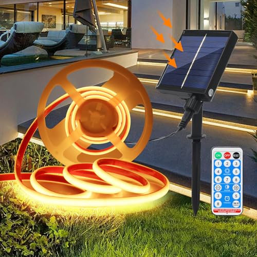 Wisada 12V Solar Cob Tira de led 3m, IP68 impermeable Solar lights outdoor,320 LED Tira de Luces con mando a distancia, 8 modos, Cuttable,Tira de Luces para Gabinete Escalera Patio Decoración