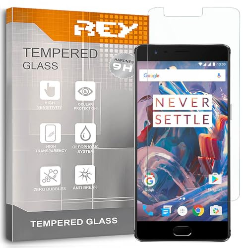 REY Pack 3X Bildschirmschutz aus gehärtetem Glas für ONE Plus 3 Three/ONEPLUS 3T, Schutzfolie, Displayschutzfolie 9H+ Härte, Anti-Kratzen-Öl-Bläschen