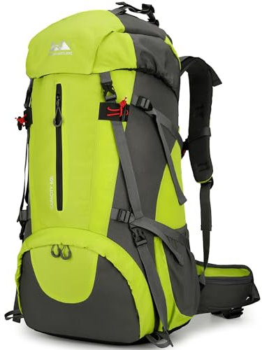 Mountain Land Leichter Wanderrucksack für Herren und Damen, 40 l, wasserdicht, Camping-Rucksack mit Regenschutz für Reisen, Sport, Hellgrün, 60L, Für den Außenbereich