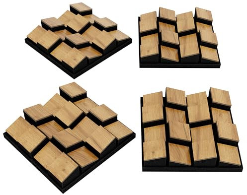 4er-Pack – Schalldiffusor Akustikpaneele | Nahtloses Erscheinungsbild | 3D-Mosaik-Wand-Puzzle | DIY-Wanddekoration | Dekorativer Diffusor aus Holz (HDF) | [ZARINITY | Eiche]