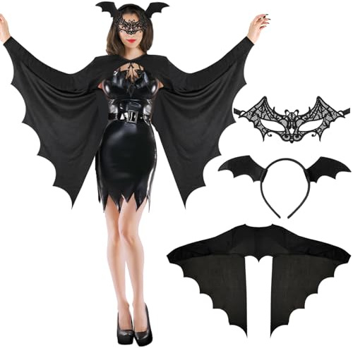 XEPST Costume de Chauve-Souris Femmes - 3 Pièces Accessoires d'Halloween avec Ailes, Oreilles et Masque pour Carnaval Cosplay