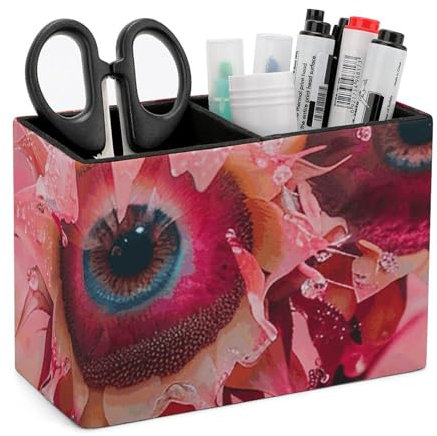 KLOPH Porte-stylo en cuir synthétique pour bureau, pot à crayons esthétique pour bureau, pinceau de maquillage pour organisateur de stylos, fournitures de bureau, pot à crayons abstrait rouge pour