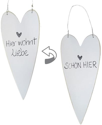 Storm's Gartenzaubereien Holzherz - Deko zum Aufhängen - Schön Hier - Hier wohnt Liebe - 30cm Doppelseitig Deko-Herz mit Spruch