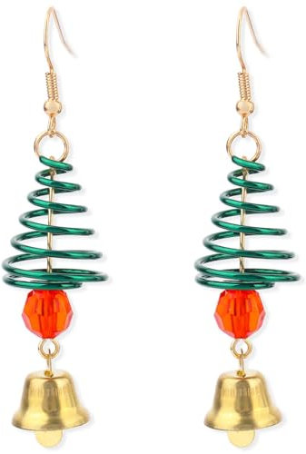 2pcs Christmas Tree Earrings for Women, Dangling Jingle Bell Earrings Charms Spiral Flashing Gaueiour Xmas Drop Dangle Earrings for Girls Party Jewelry Festival Holiday Decoration