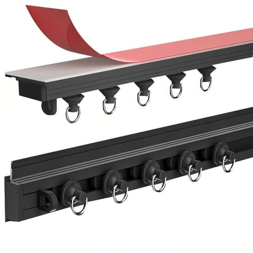 Selbstklebende Vorhangschiene – Decken-/Wandmontage – Deckenschiene – 2,3 FT Bis 19,7 FT/70 CM Bis 600 CM – Gardinen Schienensystem Für Schiebevorhang(Black,130cm/4.26FT)