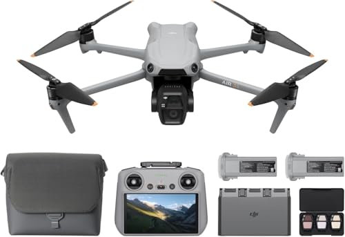 DJI Air 3S Fly More Combo (RC 2 Fernsteuerung mit Bildschirm), Drohne mit 1 CMOS Weitwinkel- & mittlerer Telekamera für Erwachsene, 4K/60fps, omnidirektionale Erkennung & 3 Akkus für längere Flugzeit