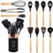 Generic Küchenlöffel-Set - 12 Stück Silikon mit Holzgriff - Antihaft - Hitzebeständig - Schwarz