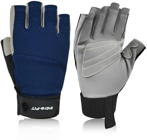 Intra-FIT Kletterhandschuhe Half-Fingerhandschuhe Kunstleder Arbeitshandschuhe Abriebschutz Kletter-Sporthandschuhe Seilhandschuhe für Abseilen, Bergsteigen, Abenteuer, Outdoor-Sport,Rettung