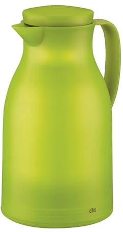 cilio Isolierkanne MONZA 1 Liter, Grün, Vakuum-Hartglaseinsatz, 23,5 cm | Thermokanne, hochwertiger Kunststoff, Schraubverschluss mit Ausgießtaste, 12h heiß, 24h kalt, 1 Liter, praktischer Deckel