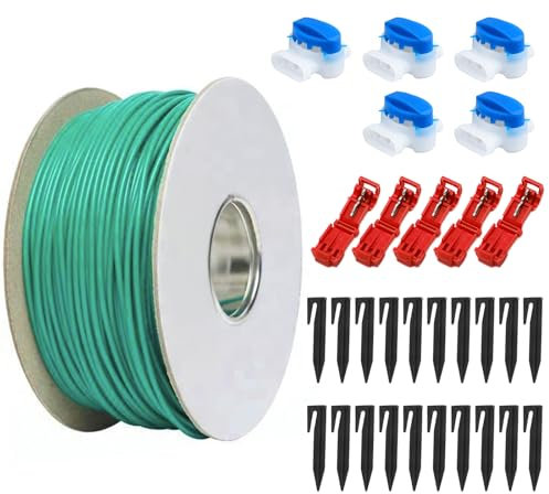 Begrenzungskabel Mähroboter – 50m Begrenzungsdraht Mähroboter mit 20 Erdnägeln, 5 wasserdichten Kabelverbindern & Abzweigverbindern, kompatibel mit Gardena, Bosch, Worx uvm